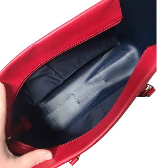 Tory Burch Parker Leather Tote Bag Red Fair Condition Handle Trim Wear 37169 - Picture 5 of 7